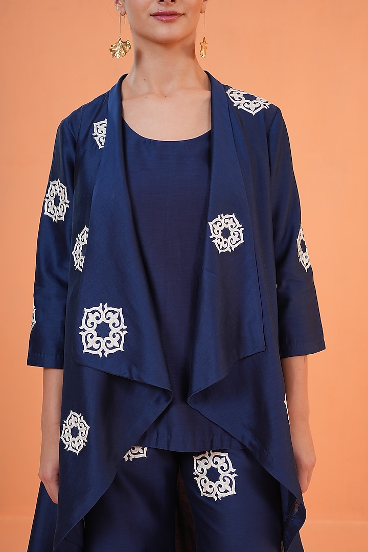 Blue Chanderi Silk Embroidered Co-Ord Set by ORIGANI at Pernia's Pop Up Shop