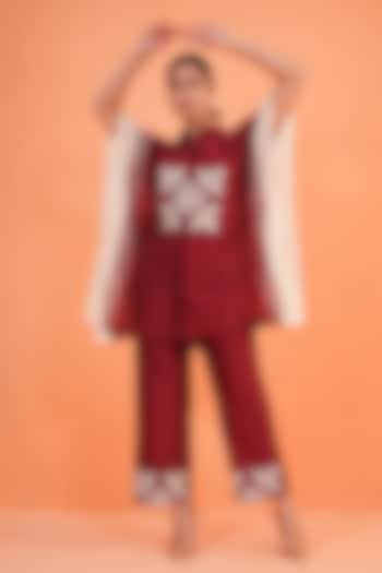 Maroon Chanderi Silk Embroidered Tunic Set by ORIGANI at Pernia's Pop Up Shop