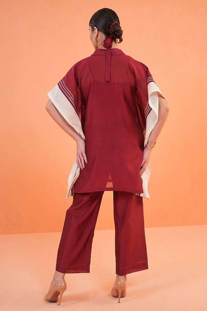 Maroon Chanderi Silk Embroidered Tunic Set by ORIGANI at Pernia's Pop Up Shop