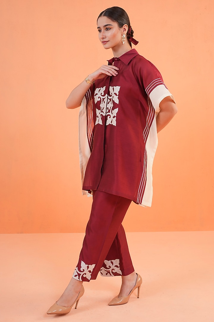 Maroon Chanderi Silk Embroidered Tunic Set by ORIGANI at Pernia's Pop Up Shop