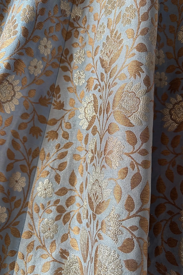 Powder Blue Silk Brocade Butta Printed & Hand Embroidered Wedding Lehenga Set by ORGANZZA at Pernia's Pop Up Shop