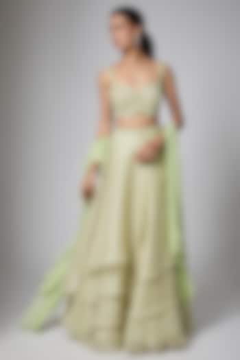 Mint Green Sheer Organza Sequins Embellished Wedding Lehenga Set by ORGANZZA at Pernia's Pop Up Shop