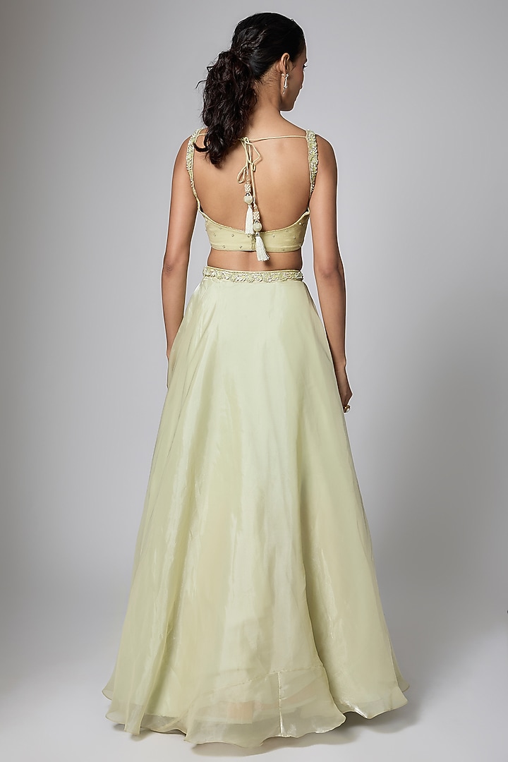 Mint Green Sheer Organza Sequins Embellished Wedding Lehenga Set by ORGANZZA at Pernia's Pop Up Shop