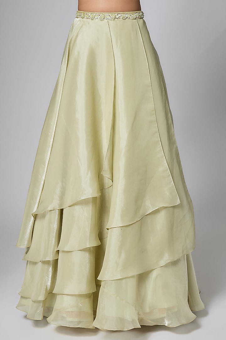 Mint Green Sheer Organza Sequins Embellished Wedding Lehenga Set by ORGANZZA at Pernia's Pop Up Shop