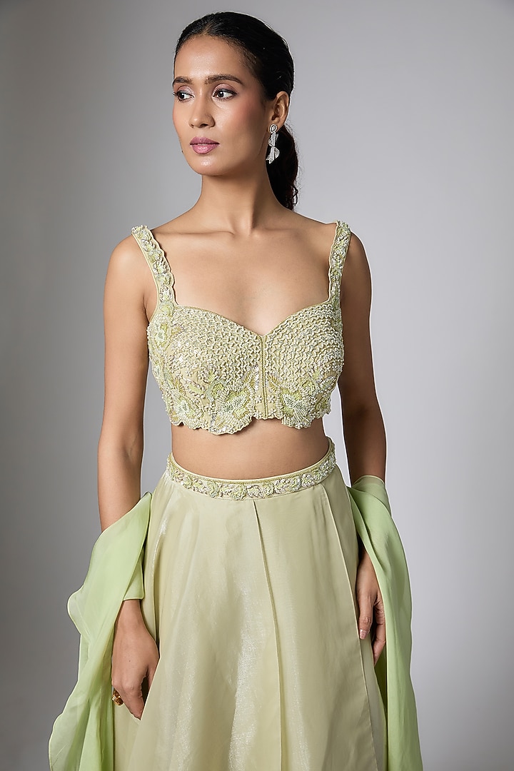 Mint Green Sheer Organza Sequins Embellished Wedding Lehenga Set by ORGANZZA at Pernia's Pop Up Shop