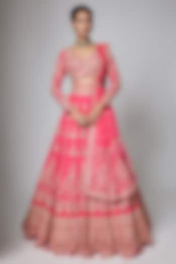 Deep Crimson Red Silk Sequins Embroidered Wedding Lehenga Set by ORGANZZA at Pernia's Pop Up Shop