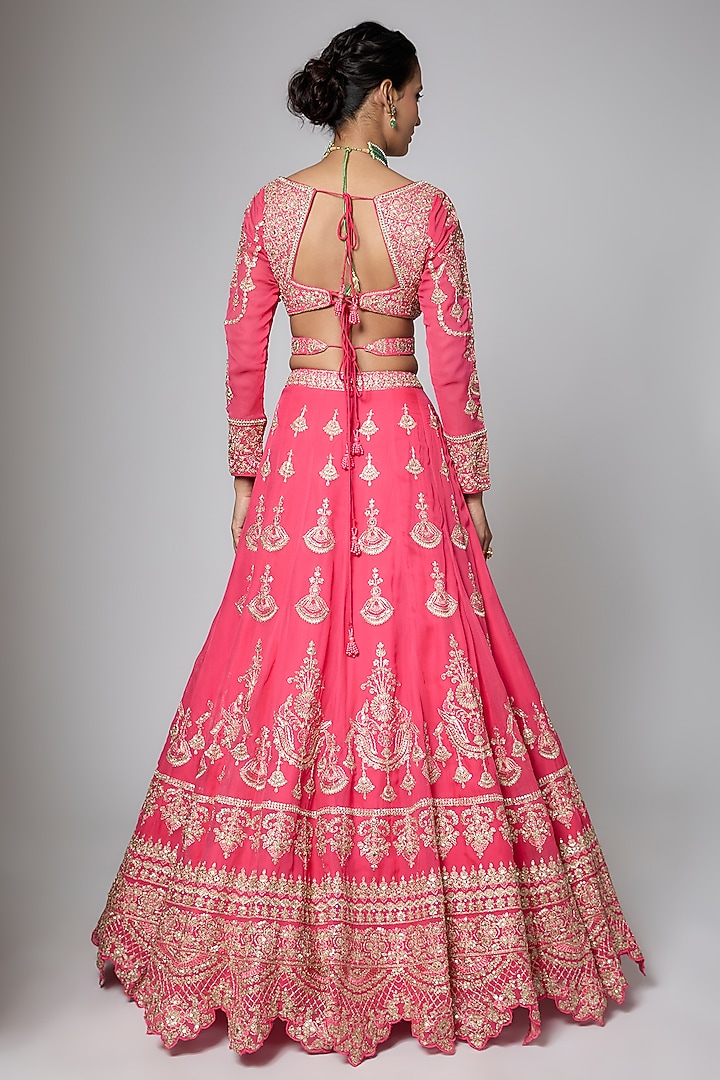 Deep Crimson Red Silk Sequins Embroidered Wedding Lehenga Set by ORGANZZA at Pernia's Pop Up Shop