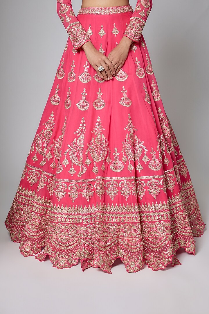 Deep Crimson Red Silk Sequins Embroidered Wedding Lehenga Set by ORGANZZA at Pernia's Pop Up Shop