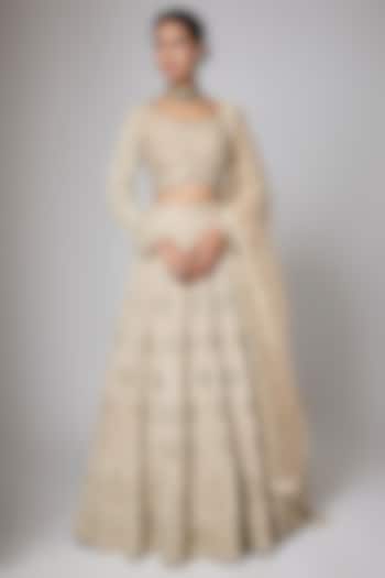 Peach Silk Brocade Zari Motif Work Bridal Lehenga Set by ORGANZZA at Pernia's Pop Up Shop