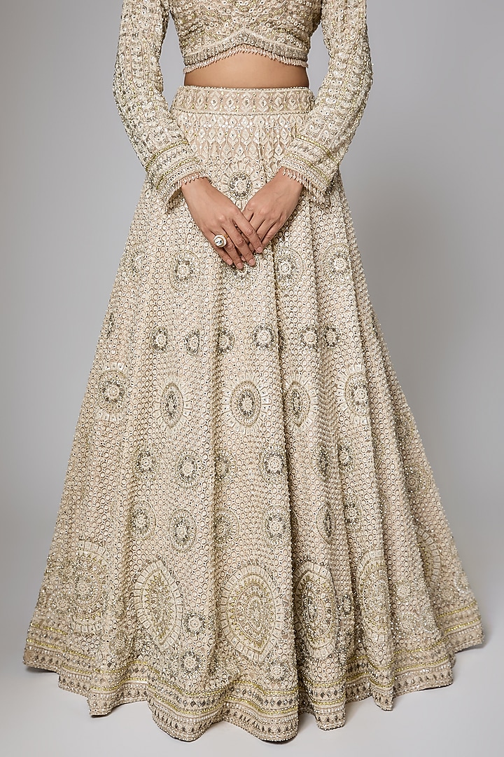 Peach Silk Brocade Zari Motif Work Bridal Lehenga Set by ORGANZZA at Pernia's Pop Up Shop