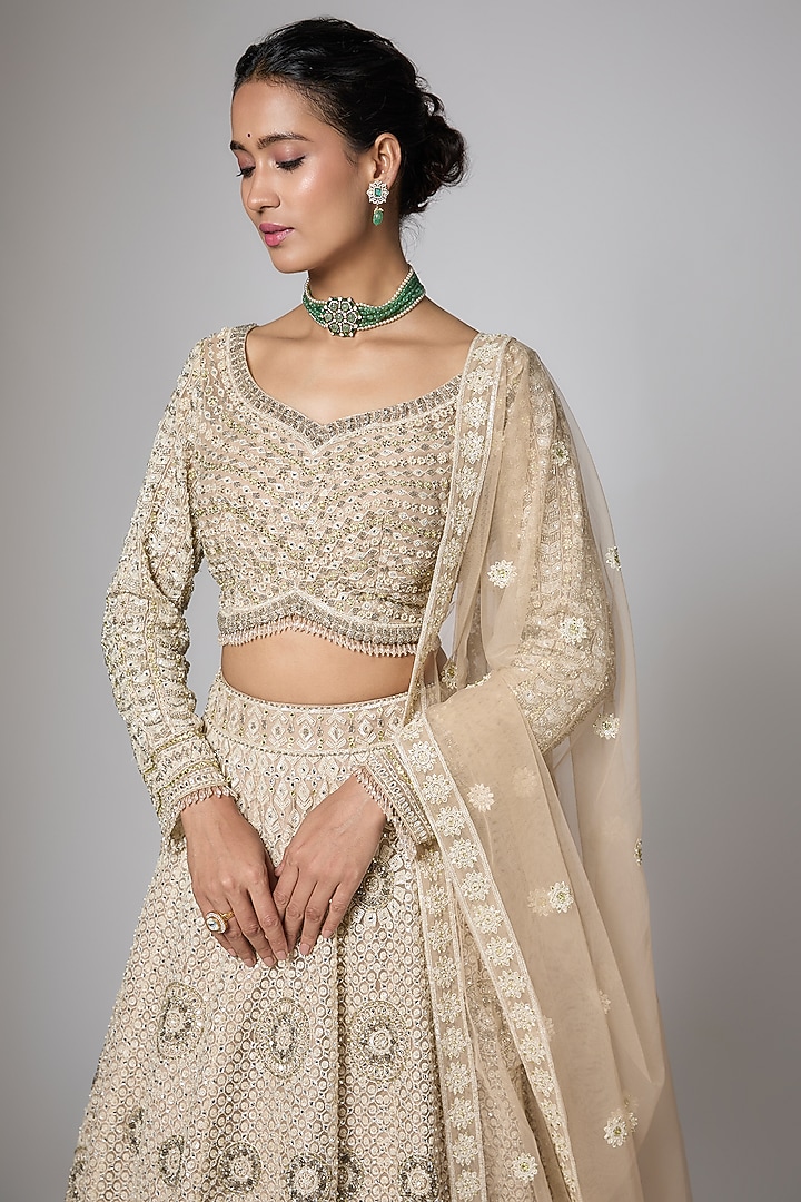 Peach Silk Brocade Zari Motif Work Bridal Lehenga Set by ORGANZZA at Pernia's Pop Up Shop
