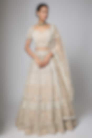 Peach Silk Brocade Zari Woven Motifs Work Wedding Lehenga Set by ORGANZZA at Pernia's Pop Up Shop