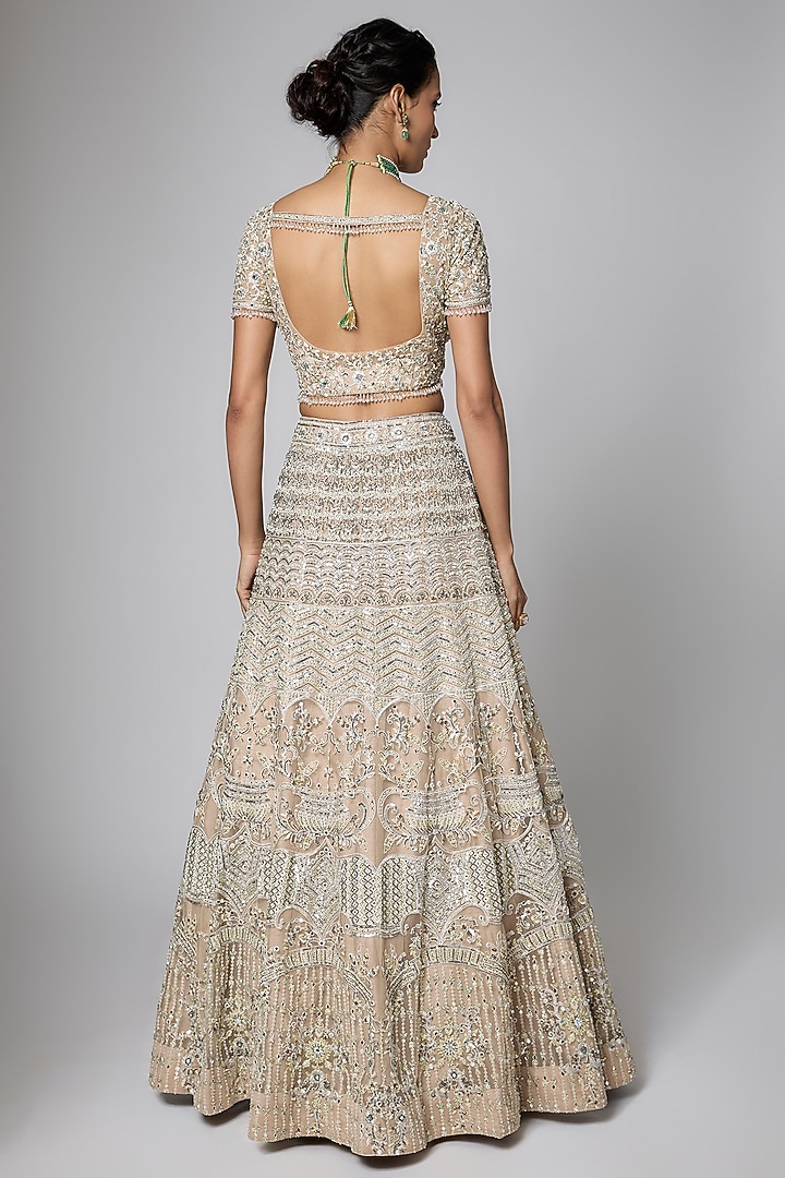 Peach Silk Brocade Zari Woven Motifs Work Wedding Lehenga Set by ORGANZZA at Pernia's Pop Up Shop