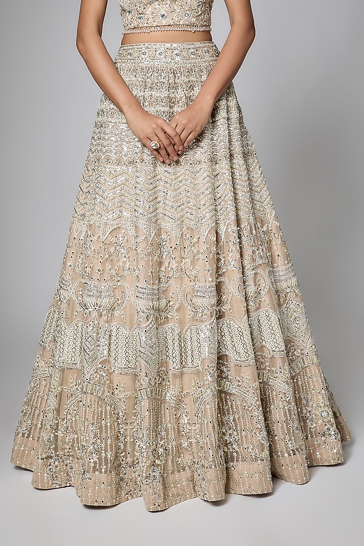 Peach Silk Brocade Zari Woven Motifs Work Wedding Lehenga Set by ORGANZZA at Pernia's Pop Up Shop