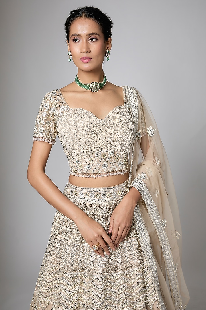 Peach Silk Brocade Zari Woven Motifs Work Wedding Lehenga Set by ORGANZZA at Pernia's Pop Up Shop