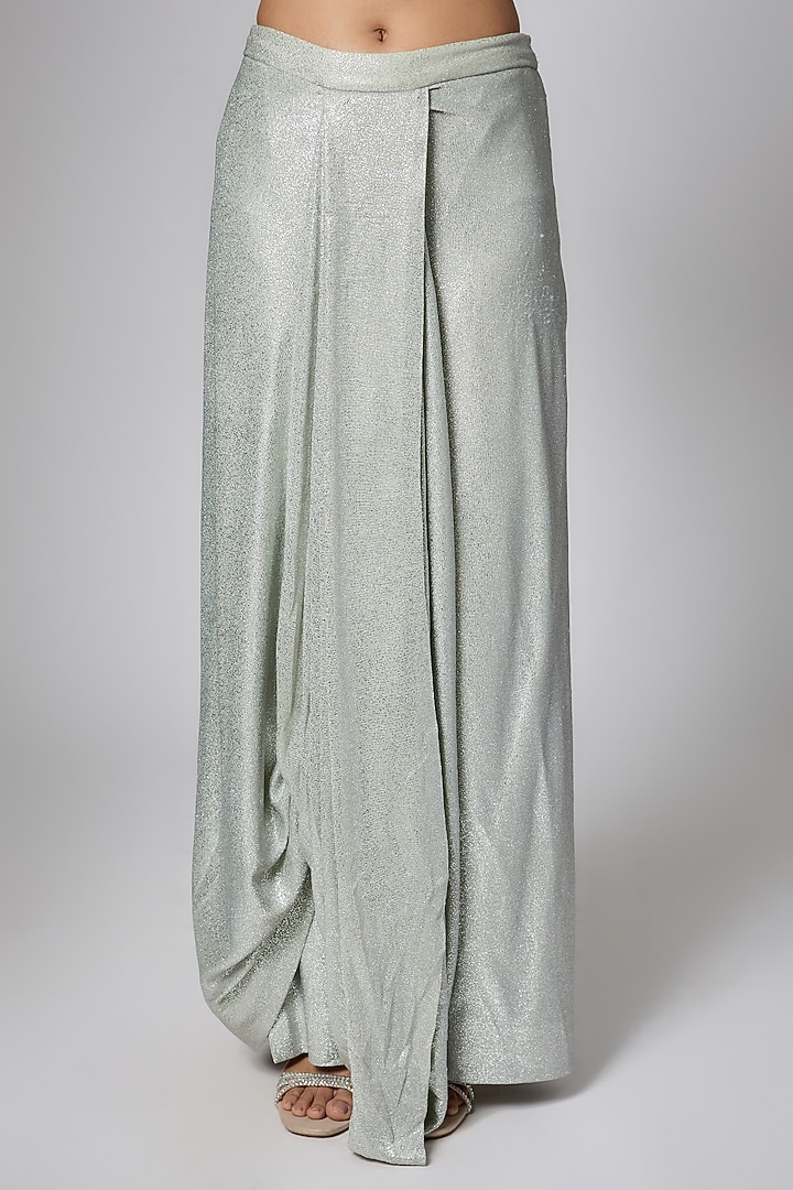 Silver Silk Blend Crystal Embellished Read-To-Wear Wedding Saree Set by ORGANZZA at Pernia's Pop Up Shop