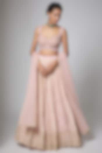 Peach Silk Brocade Zari Woven Motifs Work Wedding Lehenga Set by ORGANZZA at Pernia's Pop Up Shop