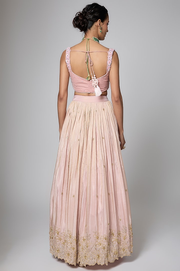 Peach Silk Brocade Zari Woven Motifs Work Wedding Lehenga Set by ORGANZZA at Pernia's Pop Up Shop