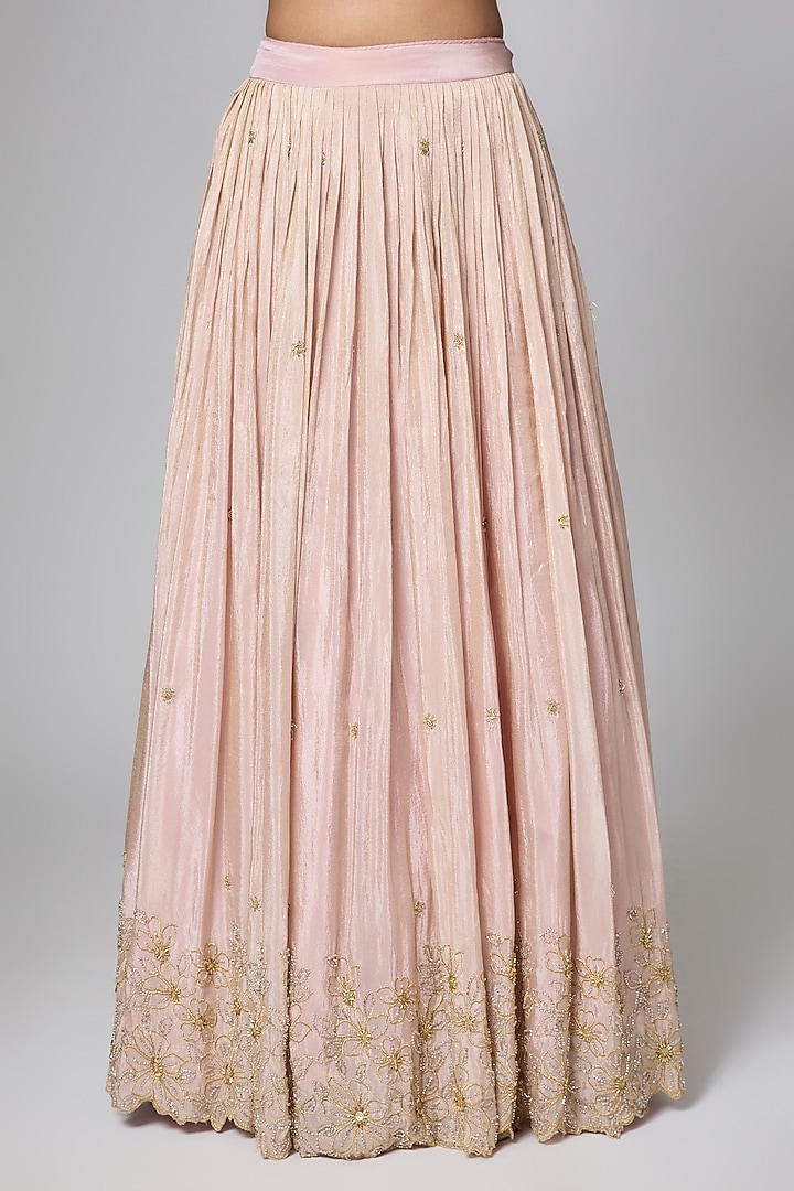 Peach Silk Brocade Zari Woven Motifs Work Wedding Lehenga Set by ORGANZZA at Pernia's Pop Up Shop