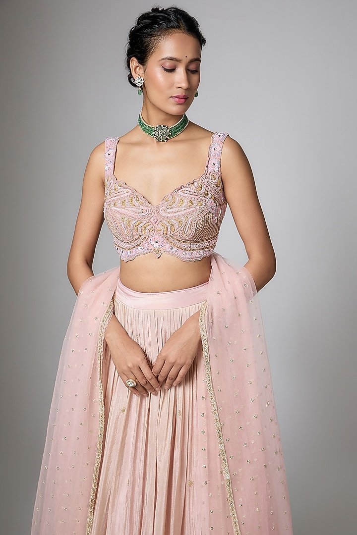 Peach Silk Brocade Zari Woven Motifs Work Wedding Lehenga Set by ORGANZZA at Pernia's Pop Up Shop