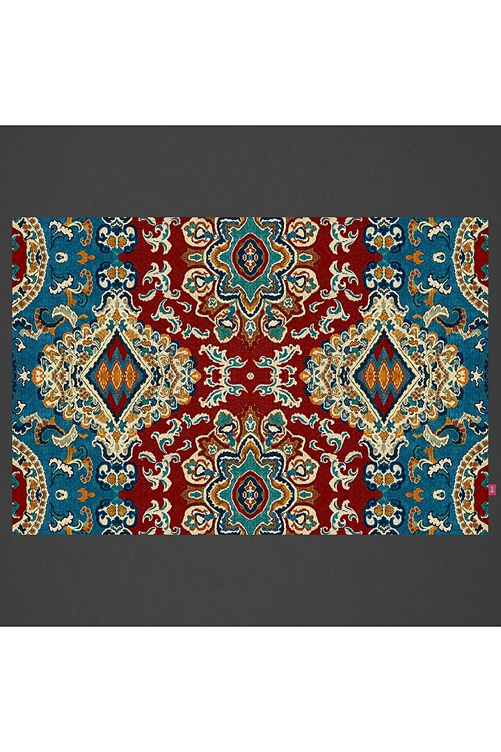 Teal & Red Ajmal Sitara Heriz Rug Printed Cotton Canvas Placemats (Set of 6) by Oris Root