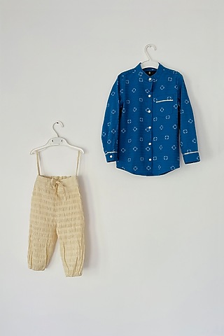 Off-White Cotton Lycra Pant Set For Boys by ORCR KIDS
