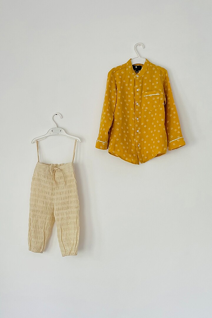Off-White Cotton Pant Set For Boys by ORCR KIDS