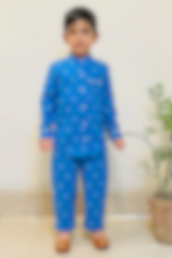 Blue Printed Pant Set For Boys by ORCR KIDS