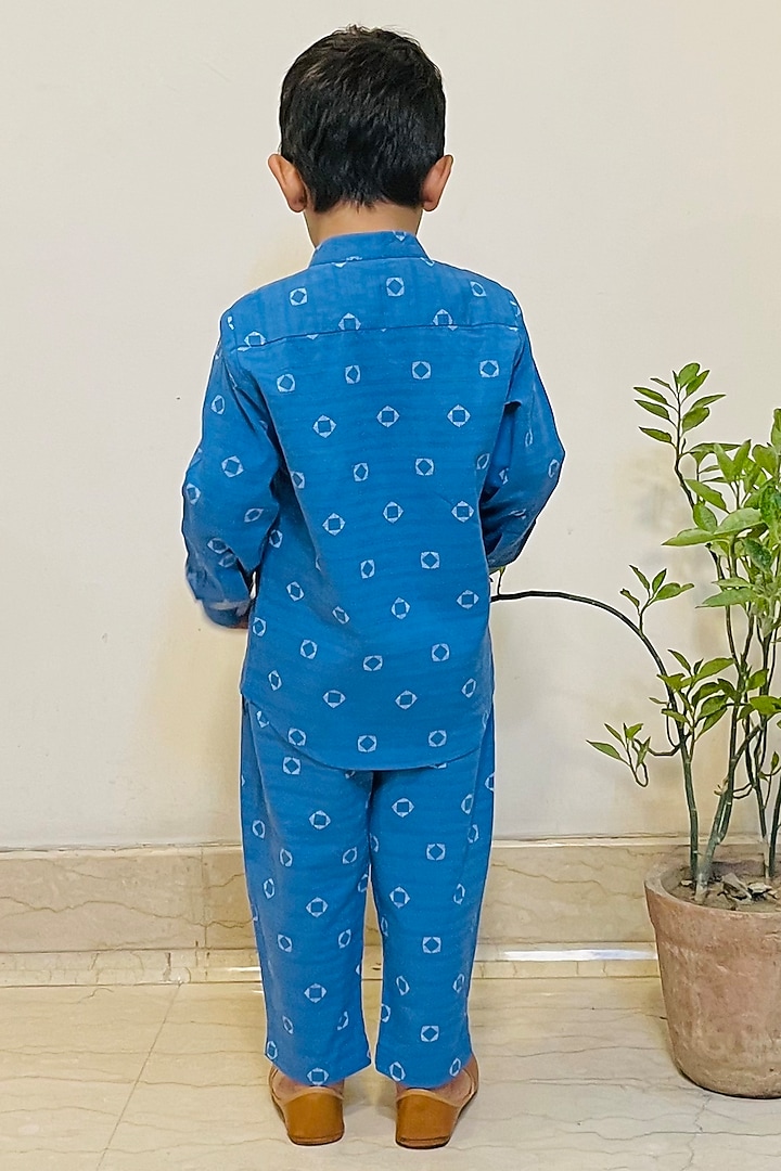 Blue Printed Pant Set For Boys by ORCR KIDS at Pernia's Pop Up Shop