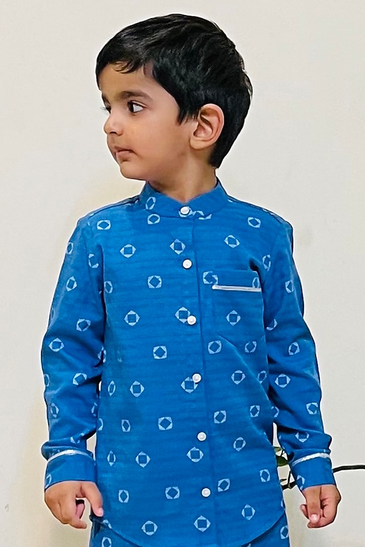 Blue Printed Pant Set For Boys by ORCR KIDS at Pernia's Pop Up Shop