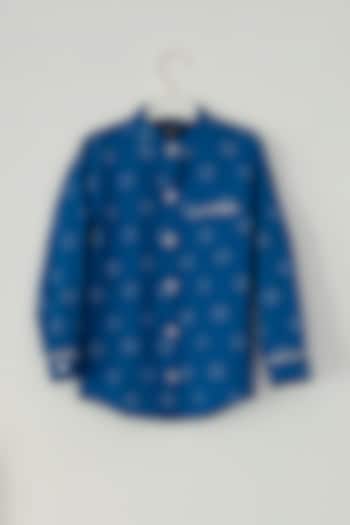 Blue Cotton Printed Shirt by ORCR KIDS