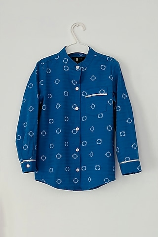 Blue Cotton Printed Shirt by ORCR KIDS
