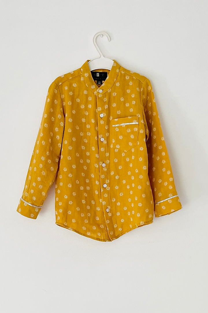 Mustard Cotton Printed Shirt by ORCR KIDS