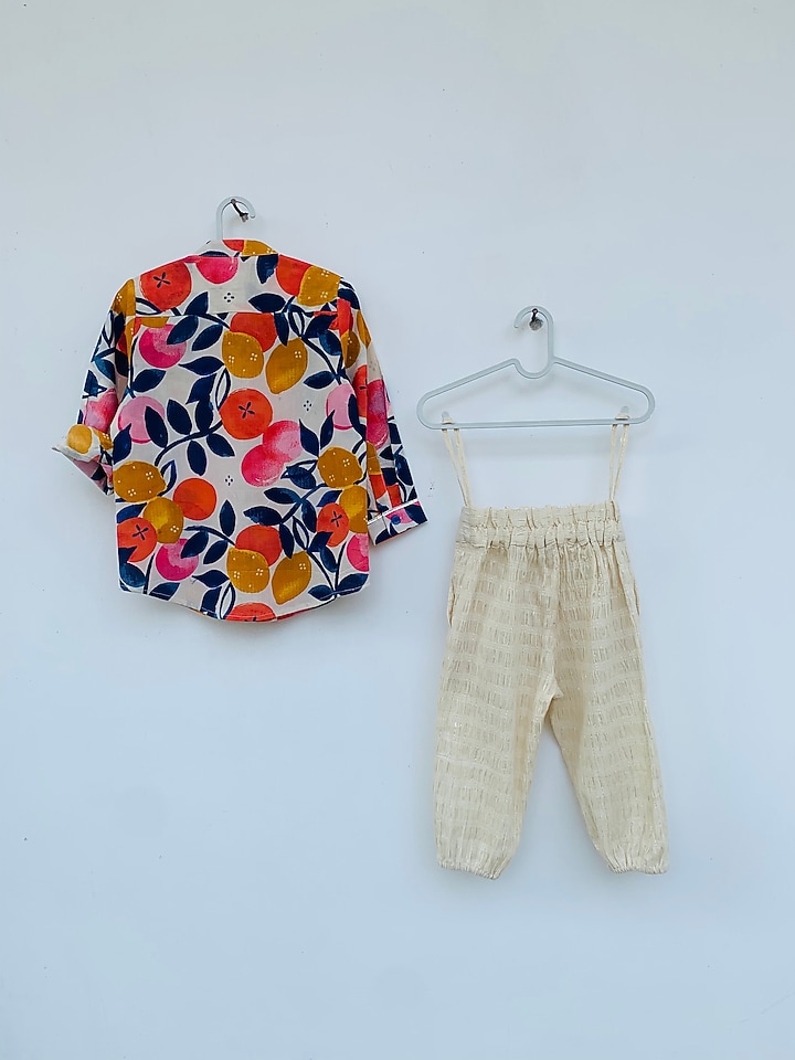 Off White Cotton Lycra Pant Set by ORCR KIDS at Pernia's Pop Up Shop