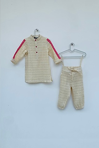 Off White Printed Kurta Set by ORCR KIDS