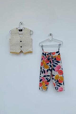 Multi Colored Cotton Lycra Printed Pant Set by ORCR KIDS