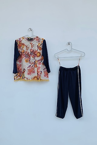 Multi Colored Jersey Printed Pant Set For Girls by ORCR KIDS