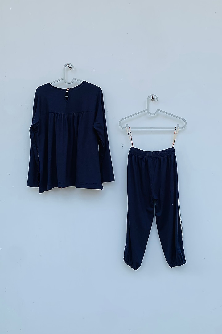 Dark Blue Jersey Pant Set For Girls by ORCR KIDS at Pernia's Pop Up Shop