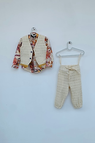 Off White Cotton Lycra Waistcoat by ORCR KIDS
