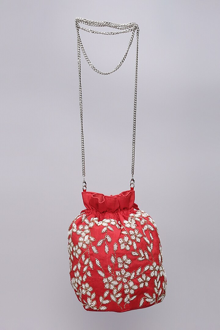 Red Pearl Embellished Potli by Ornatte at Pernia's Pop Up Shop