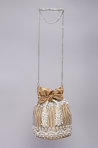 Beige Embellished Handcrafted Potli by Ornatte