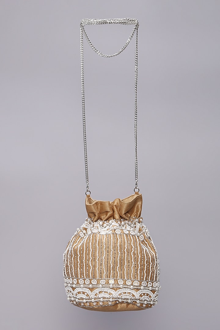 Beige Embellished Handcrafted Potli by Ornatte at Pernia's Pop Up Shop