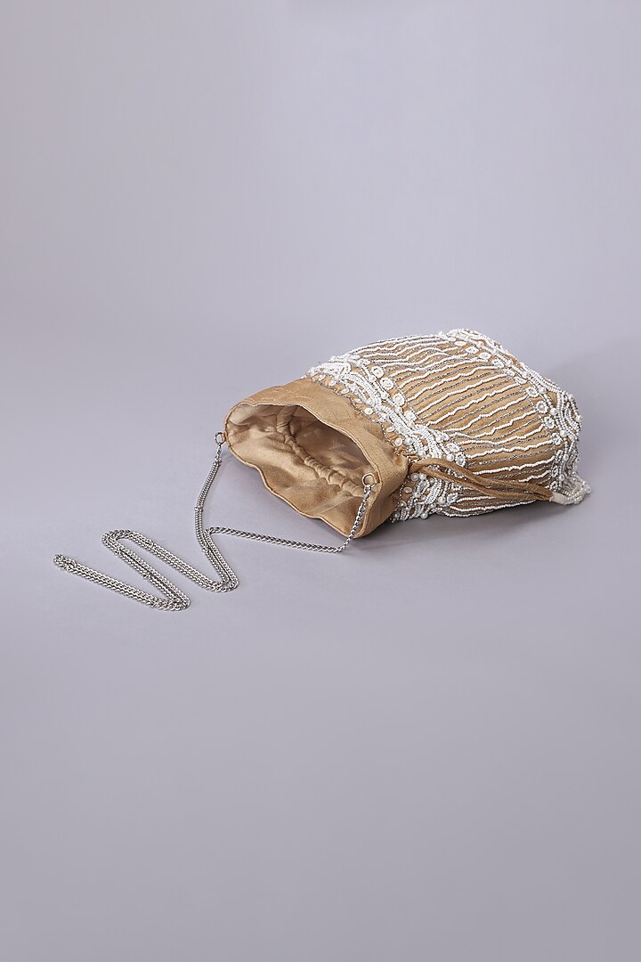 Beige Embellished Handcrafted Potli by Ornatte at Pernia's Pop Up Shop