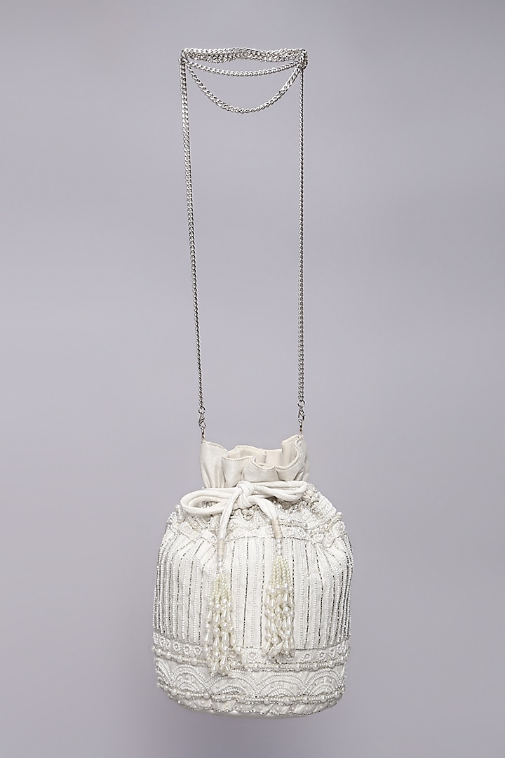 White Embellished Handcrafted Potli by Ornatte