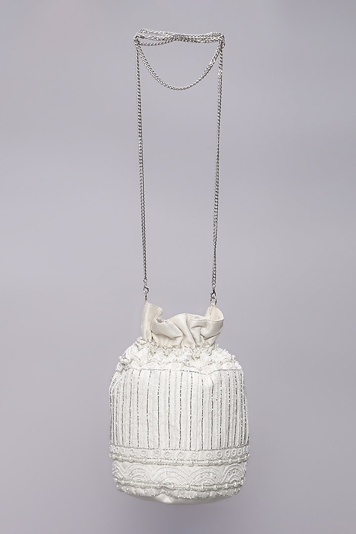 White Embellished Handcrafted Potli by Ornatte at Pernia's Pop Up Shop