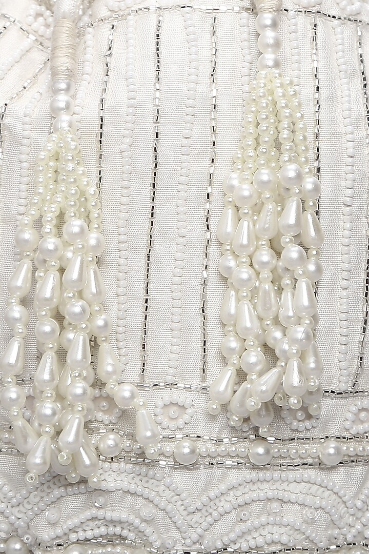 White Embellished Handcrafted Potli by Ornatte at Pernia's Pop Up Shop