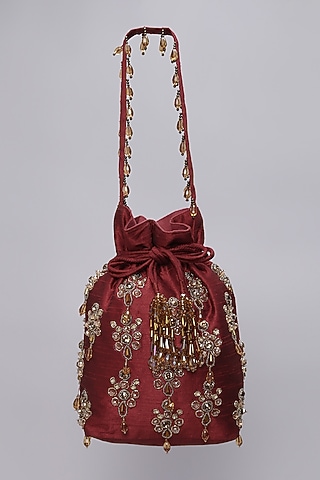 Maroon Embellished Potli by Ornatte