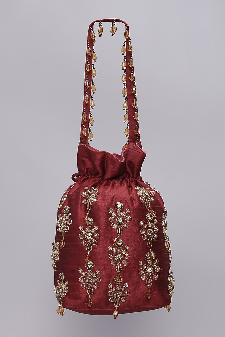 Maroon Embellished Potli by Ornatte at Pernia's Pop Up Shop