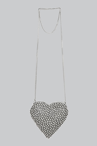 Silver Embellished Clutch by Ornatte