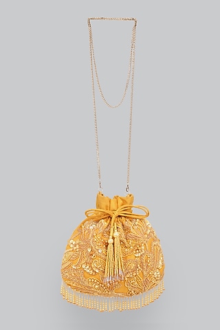 Mustard Yellow Embellished Potli by Ornatte